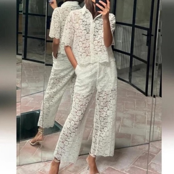 ZARA White Cropped Lace Pants - Picture 2 of 15